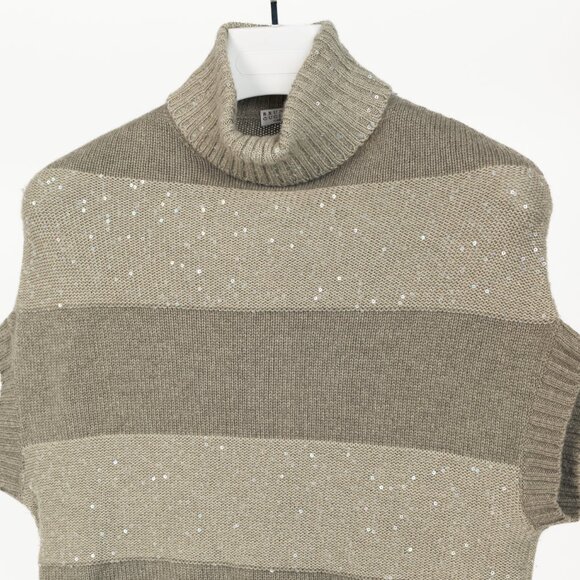 Brunello Cucinelli Grey Cashmere Sequin Turtleneck Sweater - Picture 3 of 9